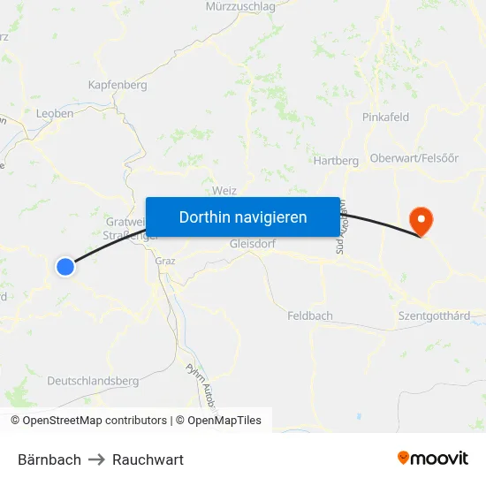 Bärnbach to Rauchwart map