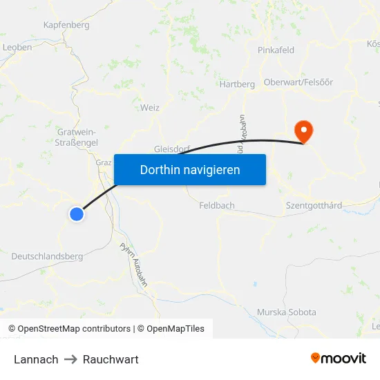 Lannach to Rauchwart map
