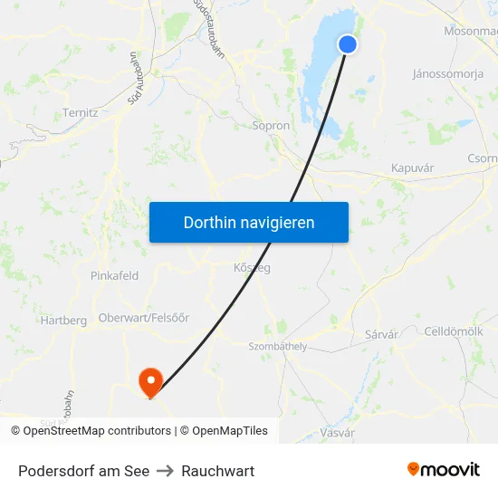 Podersdorf am See to Rauchwart map