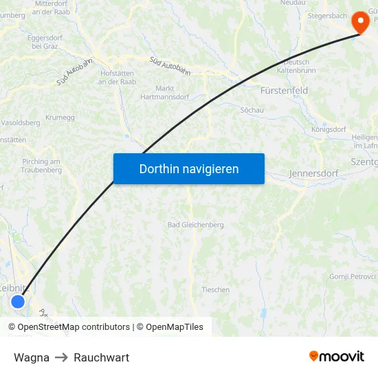 Wagna to Rauchwart map