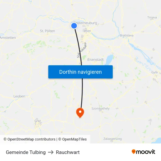 Gemeinde Tulbing to Rauchwart map