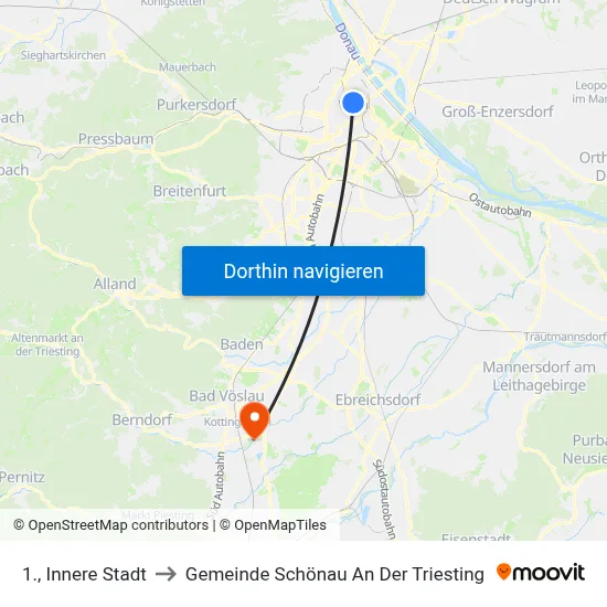 1., Innere Stadt to Gemeinde Schönau An Der Triesting map