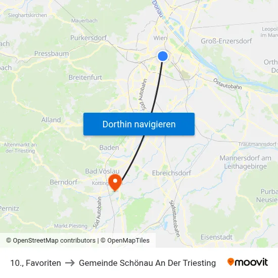 10., Favoriten to Gemeinde Schönau An Der Triesting map