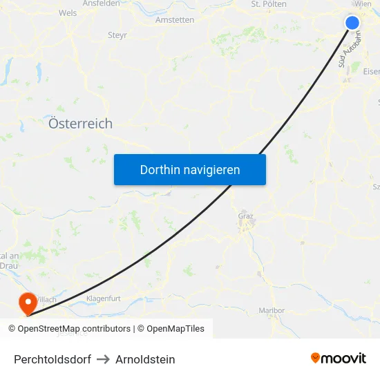 Perchtoldsdorf to Arnoldstein map