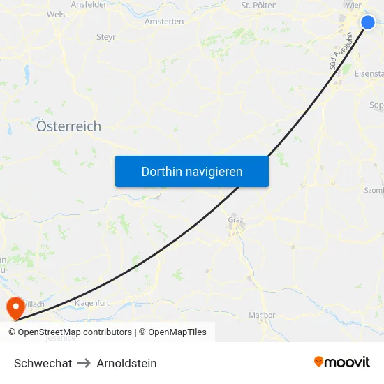 Schwechat to Arnoldstein map