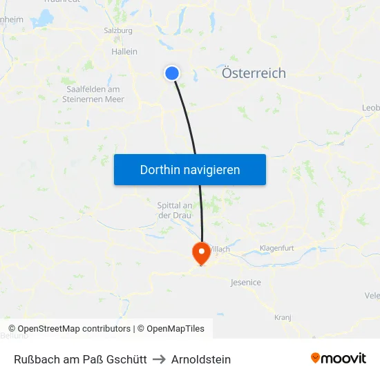 Rußbach am Paß Gschütt to Arnoldstein map