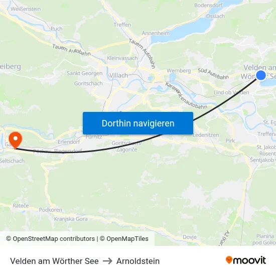 Velden am Wörther See to Arnoldstein map