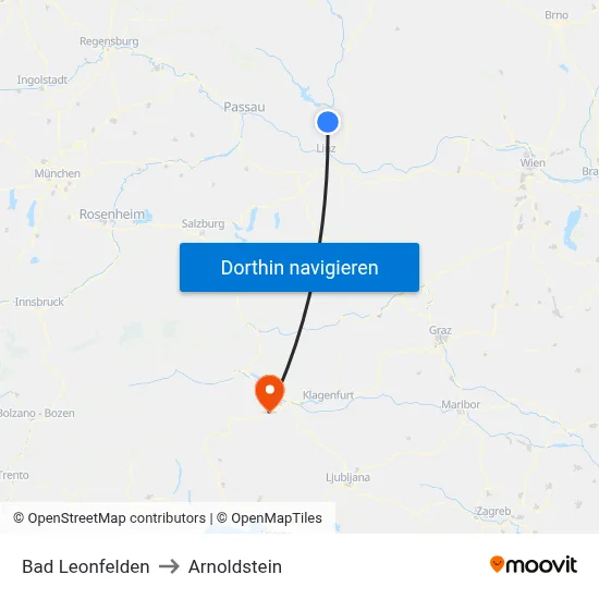 Bad Leonfelden to Arnoldstein map