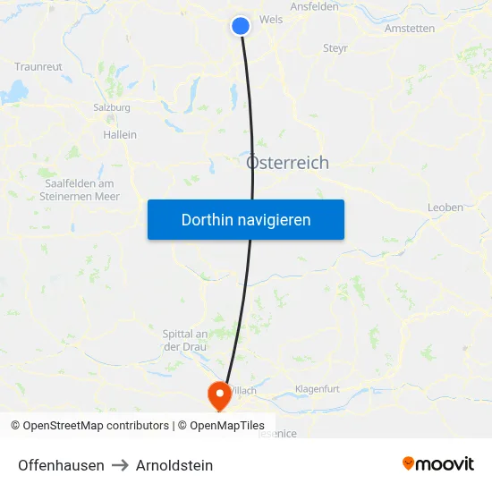 Offenhausen to Arnoldstein map