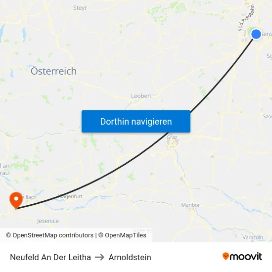 Neufeld An Der Leitha to Arnoldstein map
