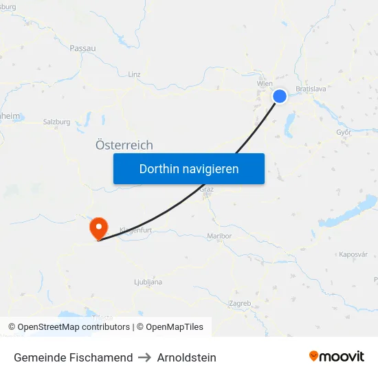 Gemeinde Fischamend to Arnoldstein map
