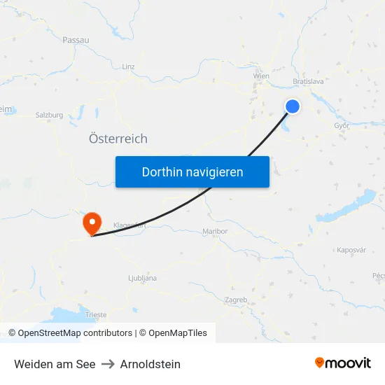 Weiden am See to Arnoldstein map