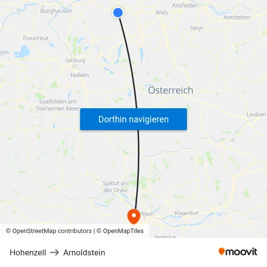 Hohenzell to Arnoldstein map