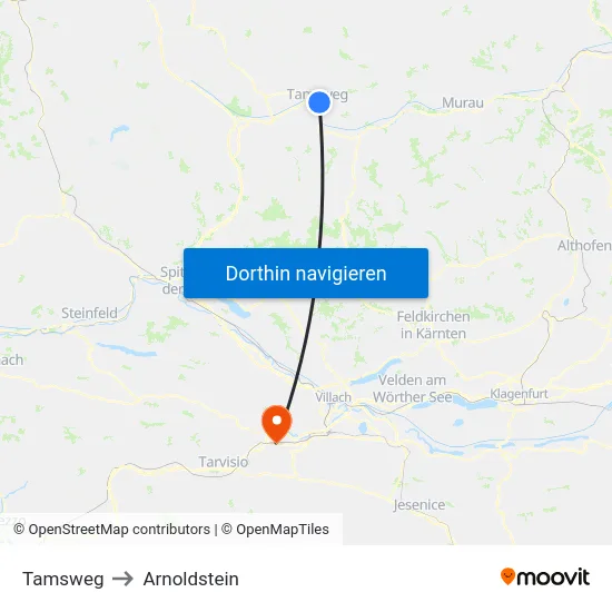 Tamsweg to Arnoldstein map