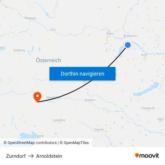 Zurndorf to Arnoldstein map