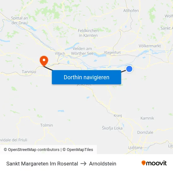 Sankt Margareten Im Rosental to Arnoldstein map