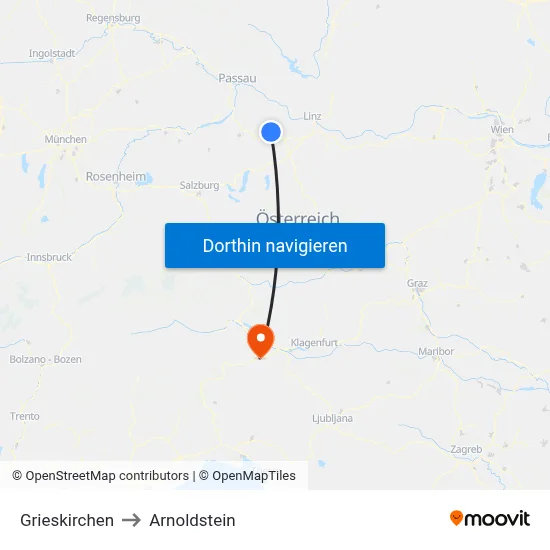 Grieskirchen to Arnoldstein map