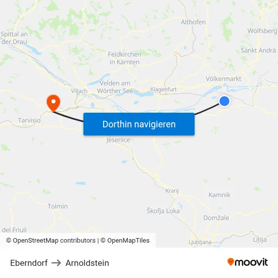 Eberndorf to Arnoldstein map