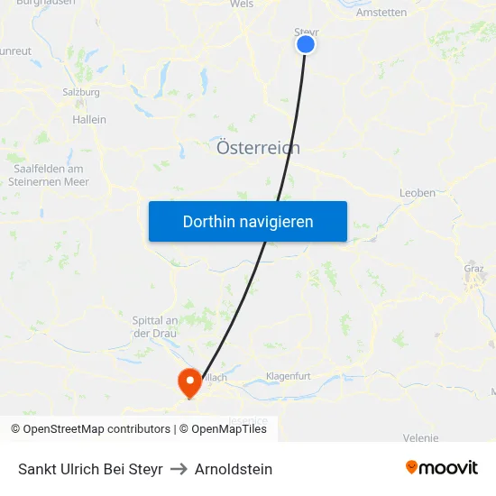 Sankt Ulrich Bei Steyr to Arnoldstein map