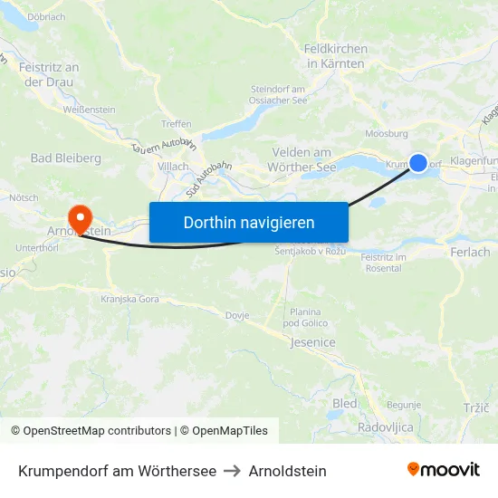 Krumpendorf am Wörthersee to Arnoldstein map