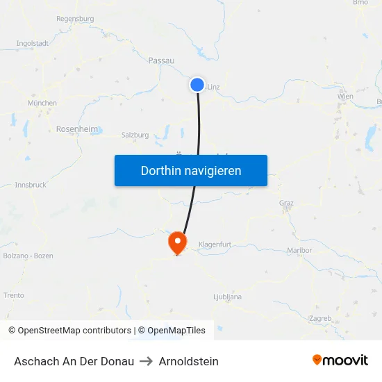 Aschach An Der Donau to Arnoldstein map
