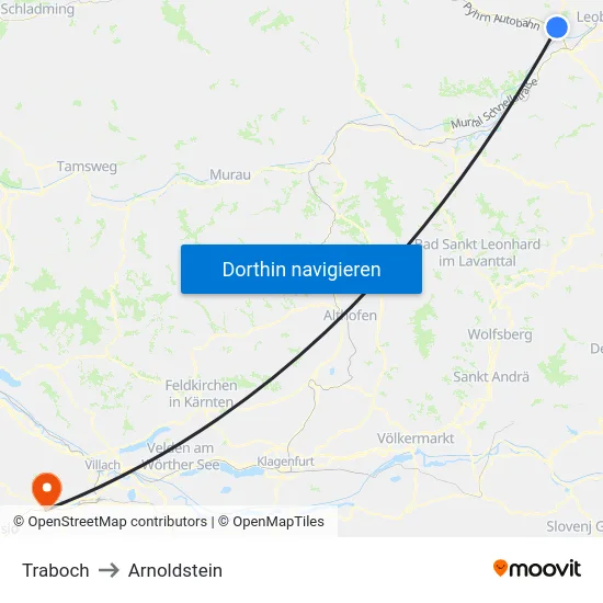 Traboch to Arnoldstein map