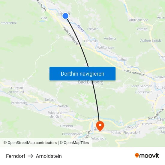 Ferndorf to Arnoldstein map