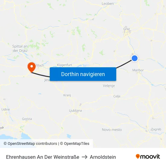 Ehrenhausen An Der Weinstraße to Arnoldstein map