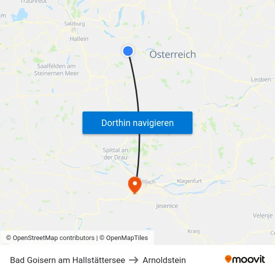 Bad Goisern am Hallstättersee to Arnoldstein map