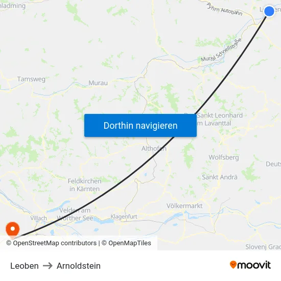 Leoben to Arnoldstein map