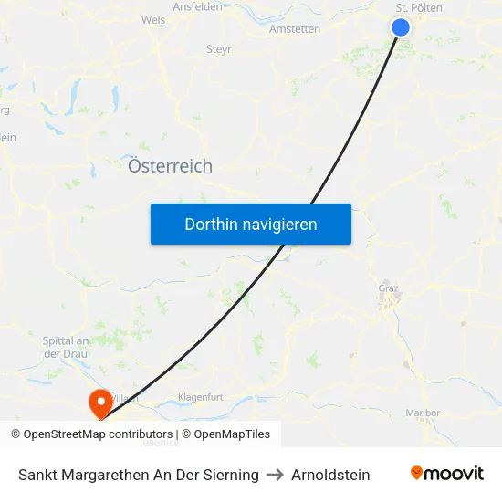Sankt Margarethen An Der Sierning to Arnoldstein map