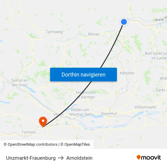 Unzmarkt-Frauenburg to Arnoldstein map