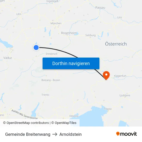 Gemeinde Breitenwang to Arnoldstein map