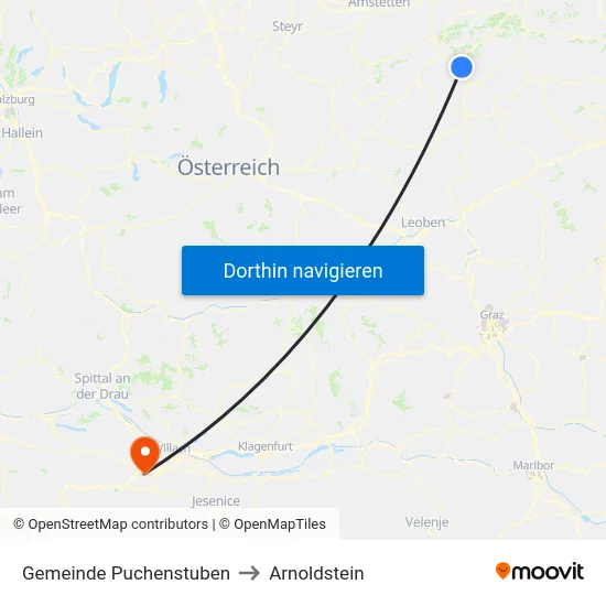 Gemeinde Puchenstuben to Arnoldstein map