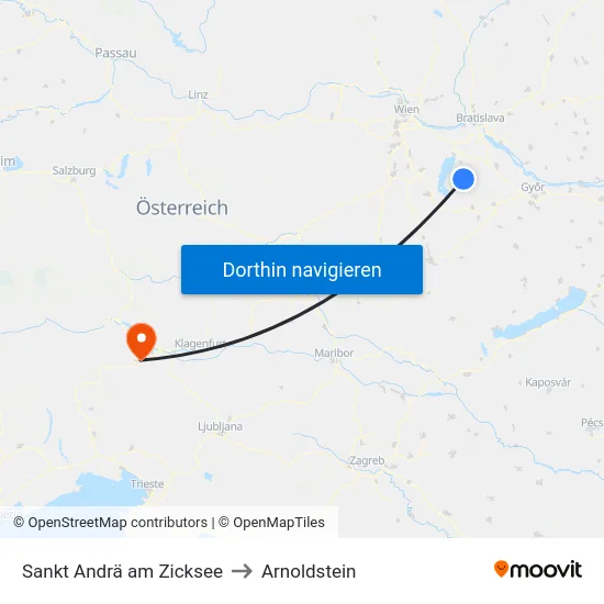 Sankt Andrä am Zicksee to Arnoldstein map