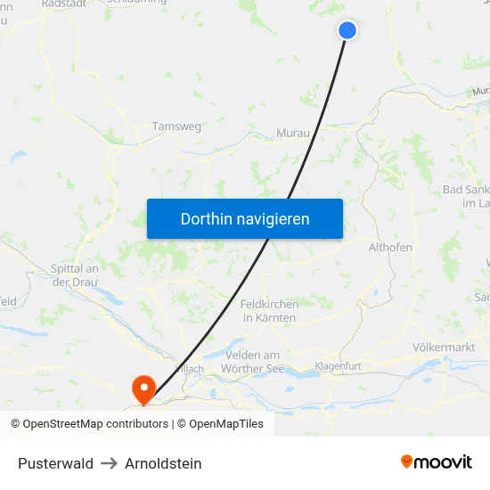Pusterwald to Arnoldstein map