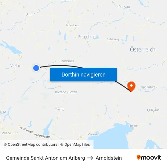 Gemeinde Sankt Anton am Arlberg to Arnoldstein map