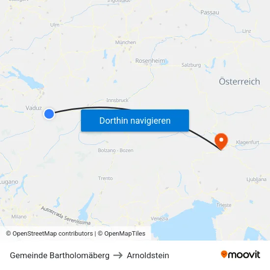 Gemeinde Bartholomäberg to Arnoldstein map