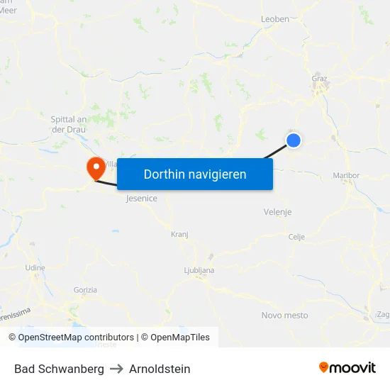 Bad Schwanberg to Arnoldstein map