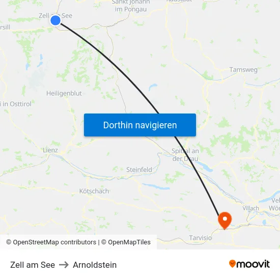 Zell am See to Arnoldstein map