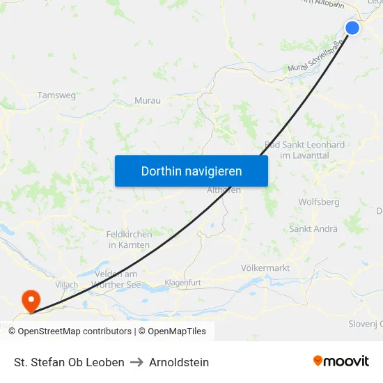 St. Stefan Ob Leoben to Arnoldstein map