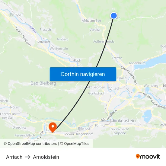 Arriach to Arnoldstein map