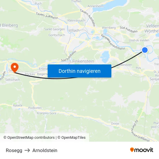 Rosegg to Arnoldstein map