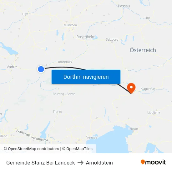 Gemeinde Stanz Bei Landeck to Arnoldstein map