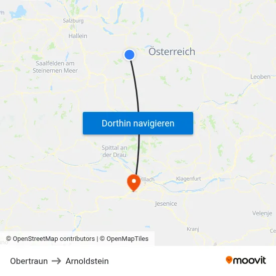 Obertraun to Arnoldstein map