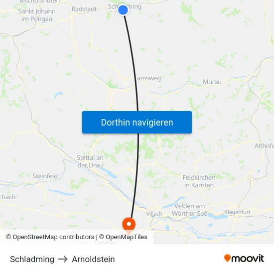 Schladming to Arnoldstein map
