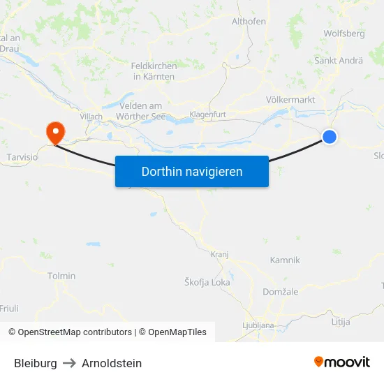 Bleiburg to Arnoldstein map
