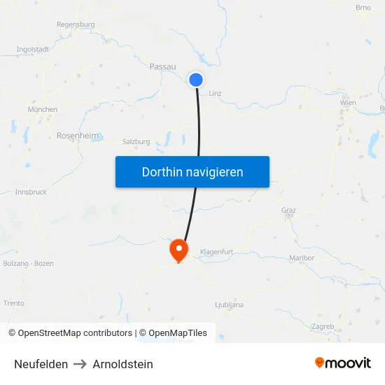 Neufelden to Arnoldstein map