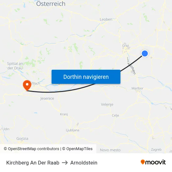 Kirchberg An Der Raab to Arnoldstein map