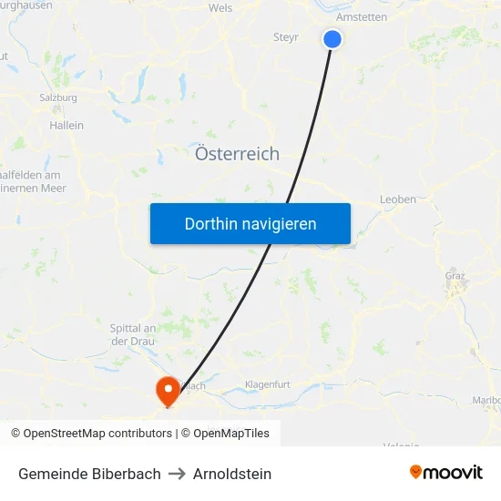 Gemeinde Biberbach to Arnoldstein map